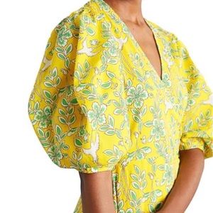 “Fiona” dress by Rhode: yellow and green dove print